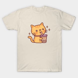 Cute Tabby Cat Drinking Bubble Tea T-Shirt